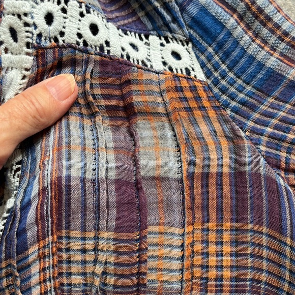 Anthropologie Holding Horses Abita plaid button lace trim shirt dress. Size XS - Picture 13 of 16